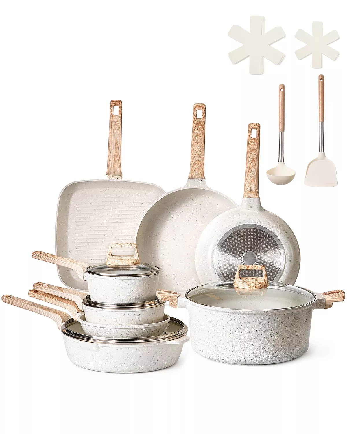 Complete 19-Piece Granite Nonstick Cookware Set for Induction Use