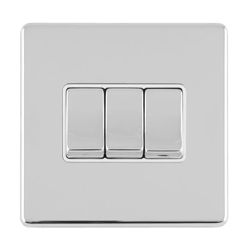 Concealed 3mm 3 Gang 10Amp 2Way Switch - Polished Chrome