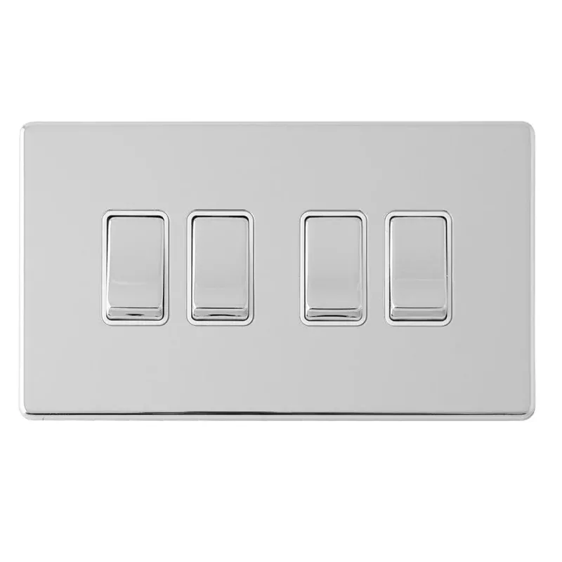Concealed 3mm 4 Gang 10Amp 2Way Switch - Polished Chrome
