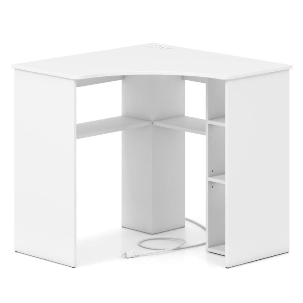 Corner Computer Desk with Triangle Shape, Adjustable Shelf, and Arc-Shaped Profile for Home Office