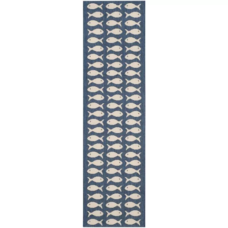 Courtyard Navy/Beige Large Rectangle Rug