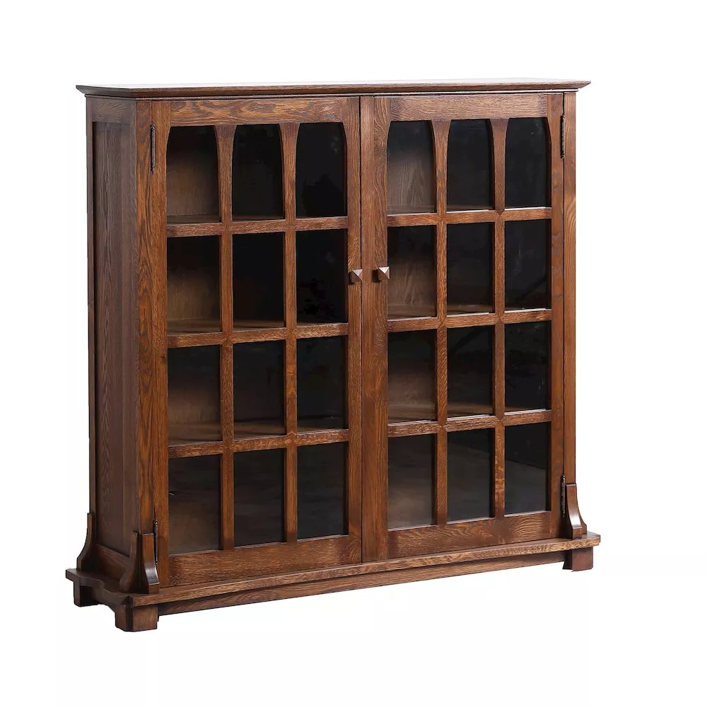 Crafters and Weavers Mission Solid Oak Double Door Bookcase