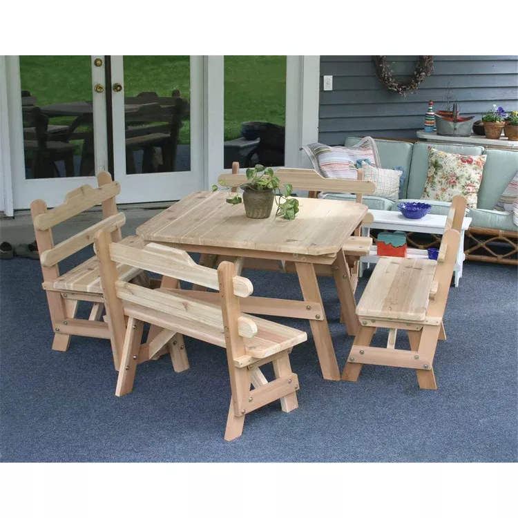 Creekvine Designs Cedar Dining Set - Four Square Patio Table & Benches
