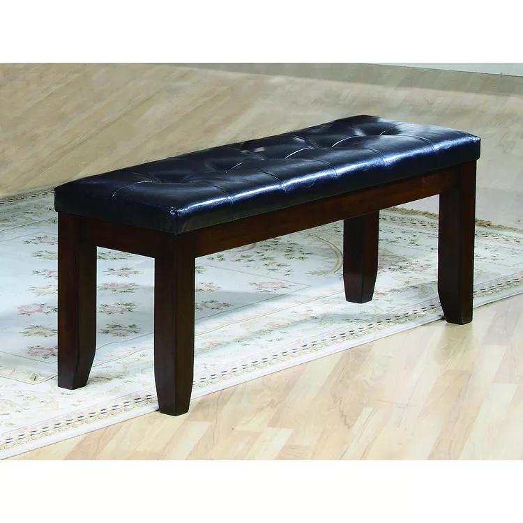 Crown Mark Elegant Wood Kitchen Bench with Tufted Seat