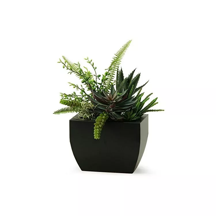 D&W Silks Succulent Planter - Aloe & Echeveria Metal Rectangle Pot