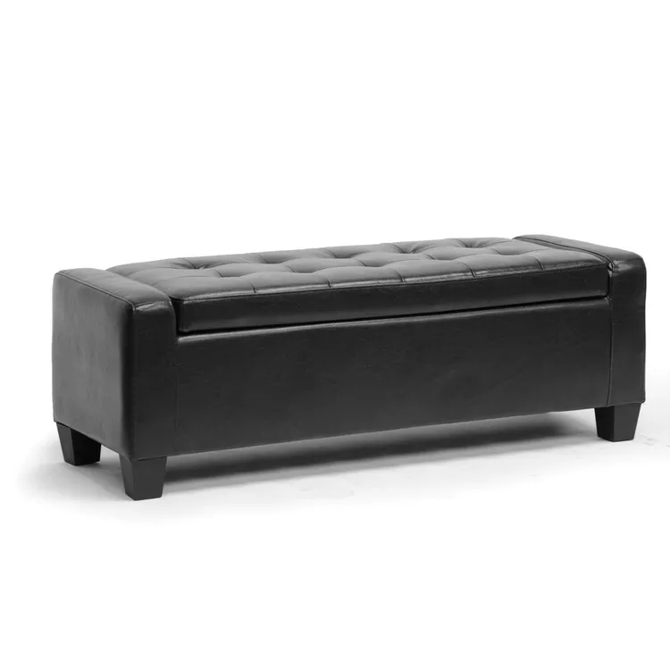Dark Brown Storage Ottoman with Cushioned Top & Eucalyptus Wood Frame