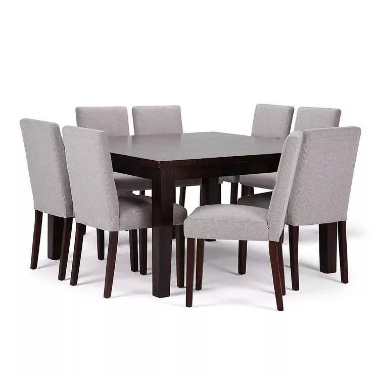 Dark Java Brown 9-Piece Dining Set with Rectangular Table and Linen Chairs - Simpli Home