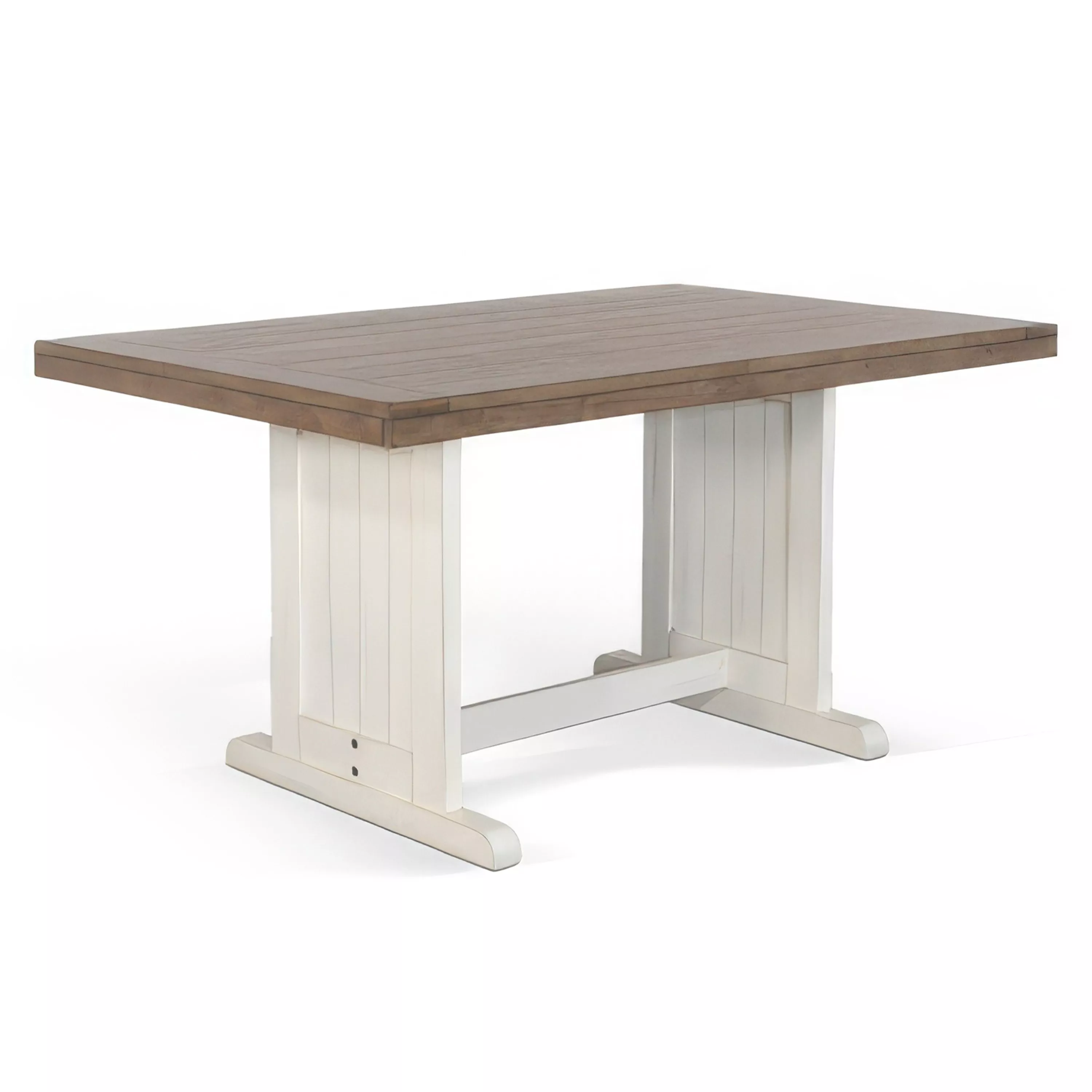 Dean Dining Table, 60 Inch Rectangular Plank Top, Off White and Brown