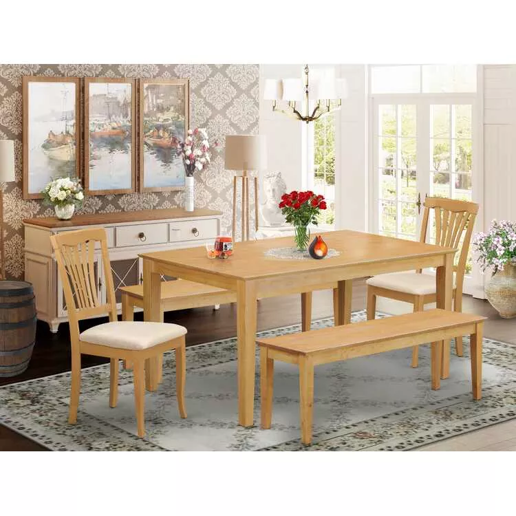 Dining Sets - Rectangular Oak Table & 2 Chairs w/ 2 Benches