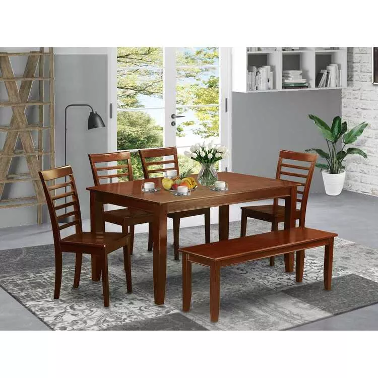 Dining Table Set with 4 Chairs & Bench - 36x60 Inch