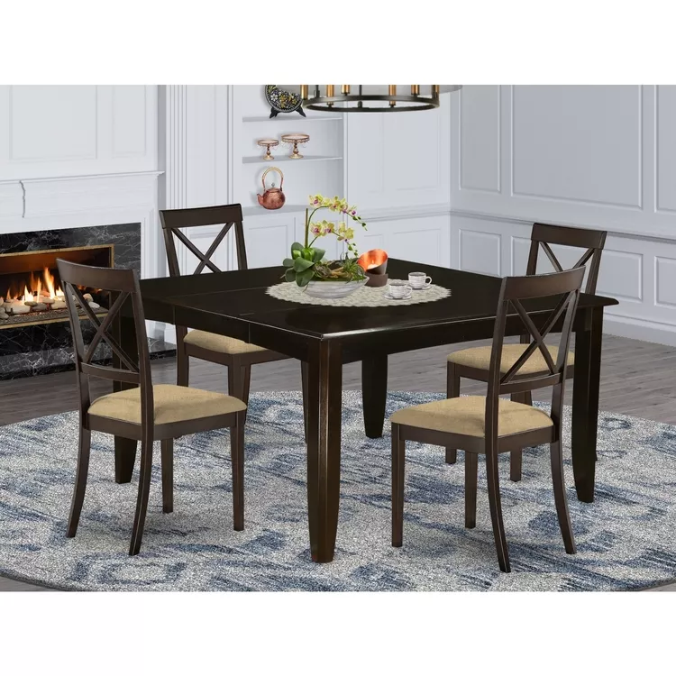 Dining Tables & Sets - Rectangular Cappuccino Table 6 Microfiber Chairs