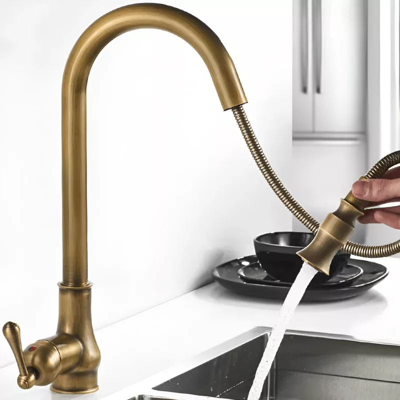 Dintel - Antique Brass Pull-Down Kitchen Faucet