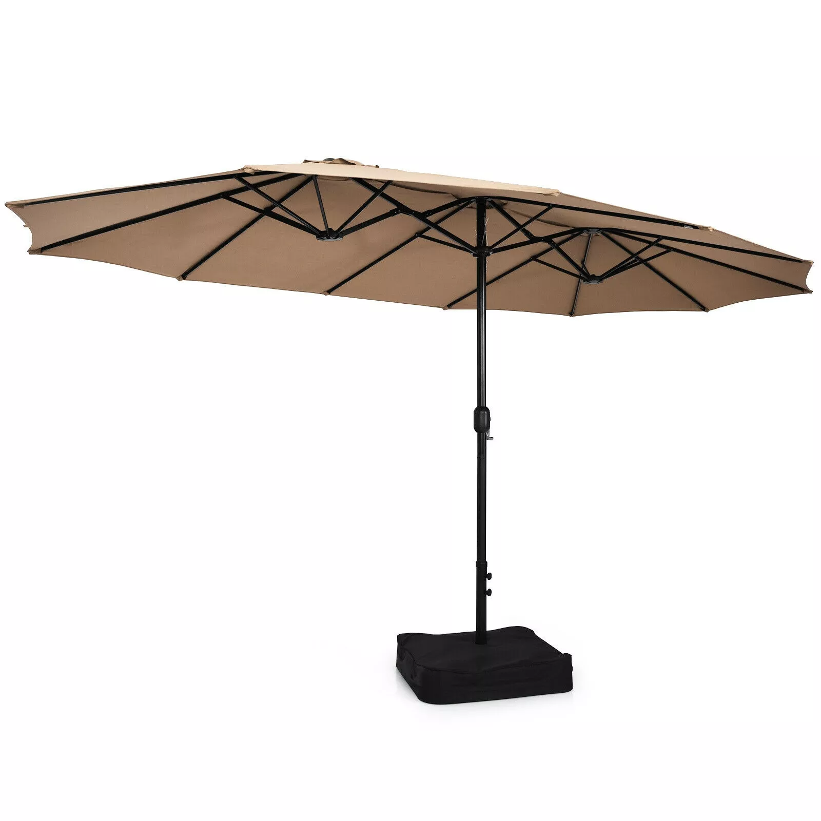 Double-Sided Patio Umbrella with Crank Handle and Base