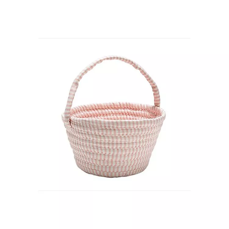Easter Ticking Basket Pink 8x12x7
