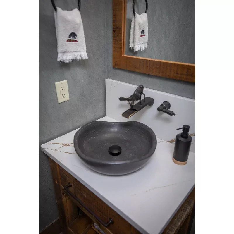 Eden Bath Black Limestone Freeform Vessel Sink