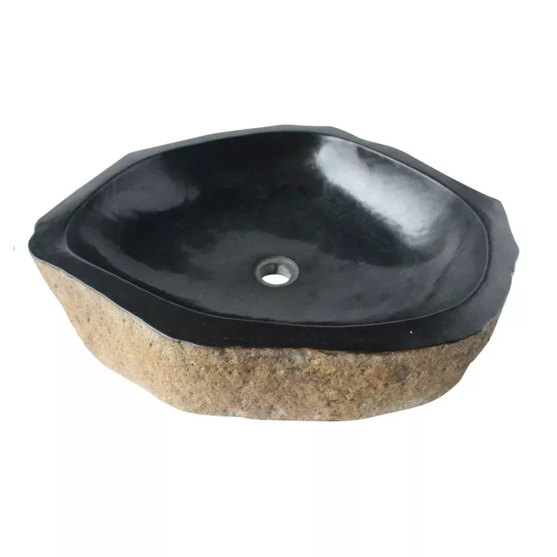 Eden Bath Natural Basalt Pillar Stone Sink With Black Interior