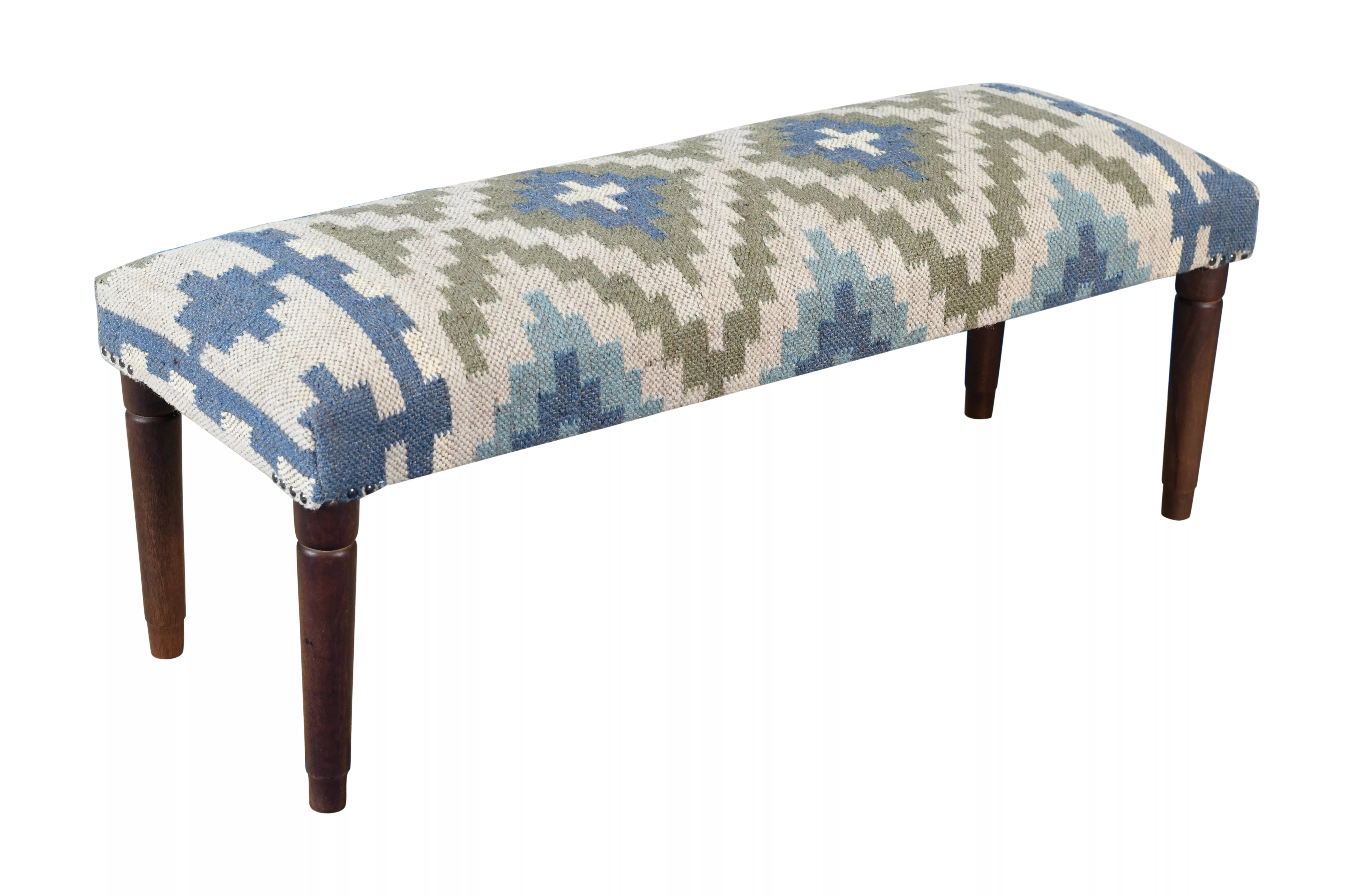 Elaris Geometric Jute and WoolUpholstered Accent Bench