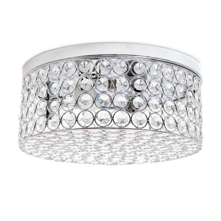Elegant Designs 12 Inch Elipse Crystal 2 Light Round Ceiling Flush Mount, Chrome