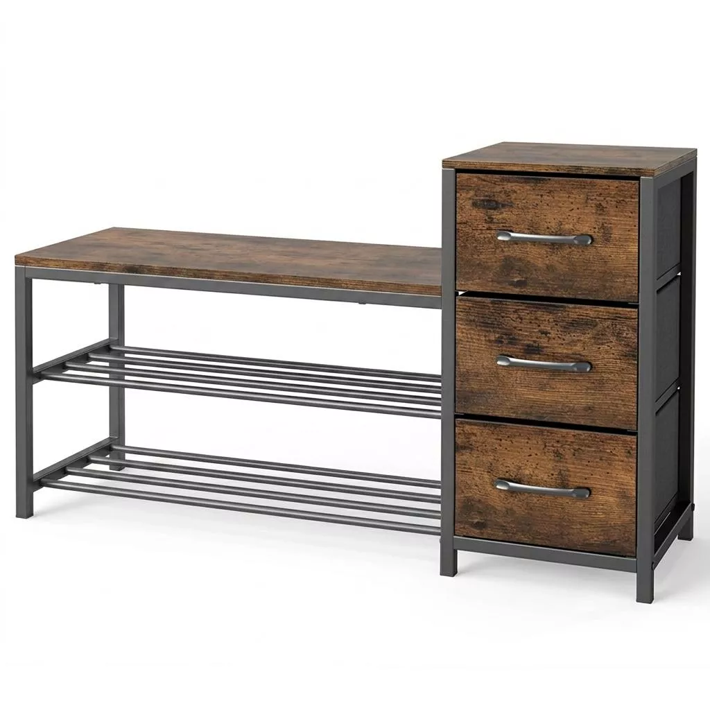 Entryway Shoe Bench 3-Tier with Removable Fabric Drawers