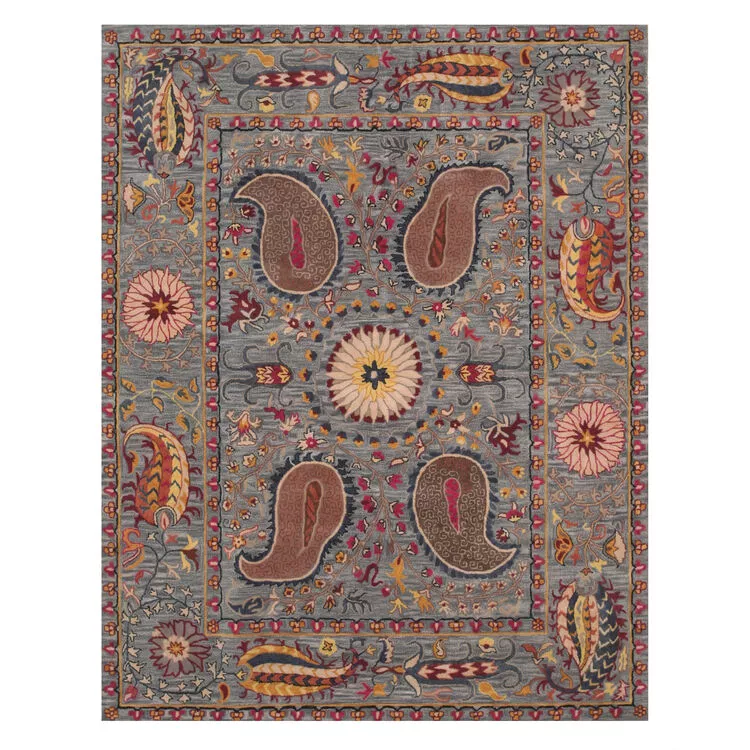 EORC Blue Hand-Tufted Wool Transitional Paisley Rug, 7'9 Round