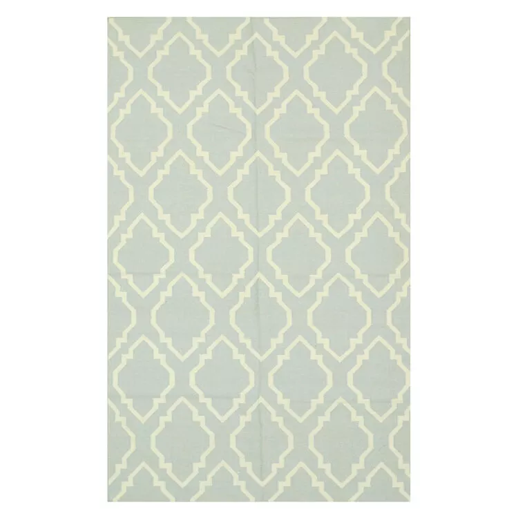 EORC Blue Handmade Wool Transitional Reversible Modern Moroccan Kilim Rug, 5' x 8'