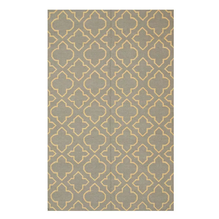 EORC Blue Moroccan Wool Rug - 5x8 Flatweave Reversible