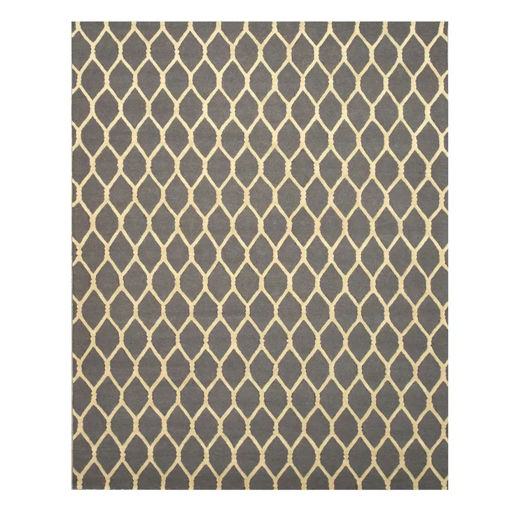 EORC Gray Wool Chain-Link Rug - 7'9 x 9'9 - Modern Style