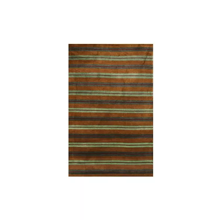 EORC Hand-Knotted Brown Stripe Wool Rug - Transitional Design