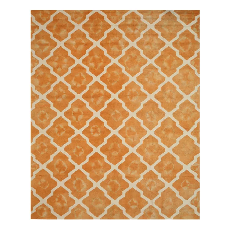 EORC Hand-Knotted Orange Moroccan Wool Rug - 7'9 x 9'9