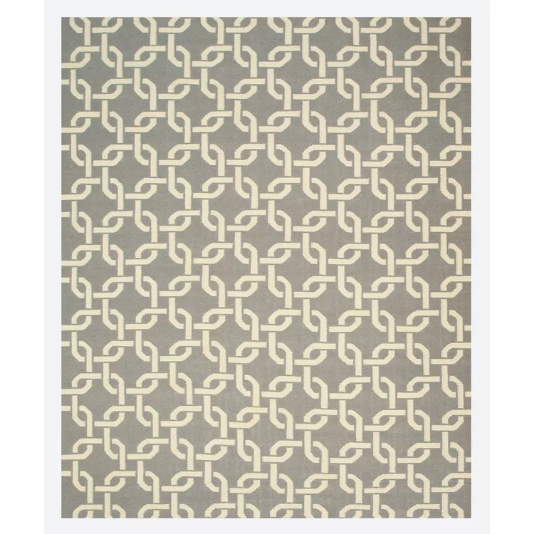 EORC Handwoven Wool Dhurrie Rug - Gray Link Pattern 6x9