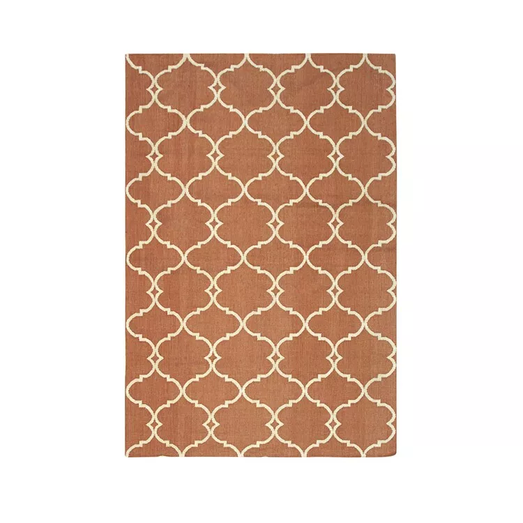 EORC Orange Handmade Polyester Transitional Reversible Moroccan Outdoor Rug, 5' x 8'