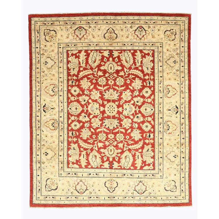 EORC Red Hand Knotted Wool Traditional Peshawar Rug, 8' x 9'7