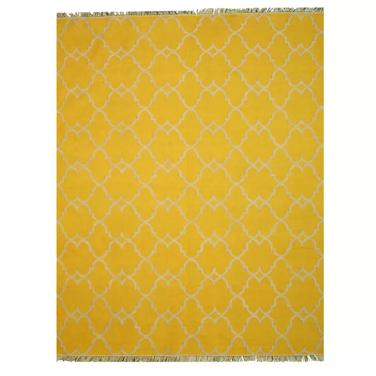 EORC Yellow Handmade Polyester Transitional Reversible Moroccan Outdoor Rug, 5' x 8'