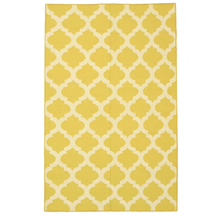 EORC Yellow Moroccan Rug 5x8 - Handmade Wool Kilim