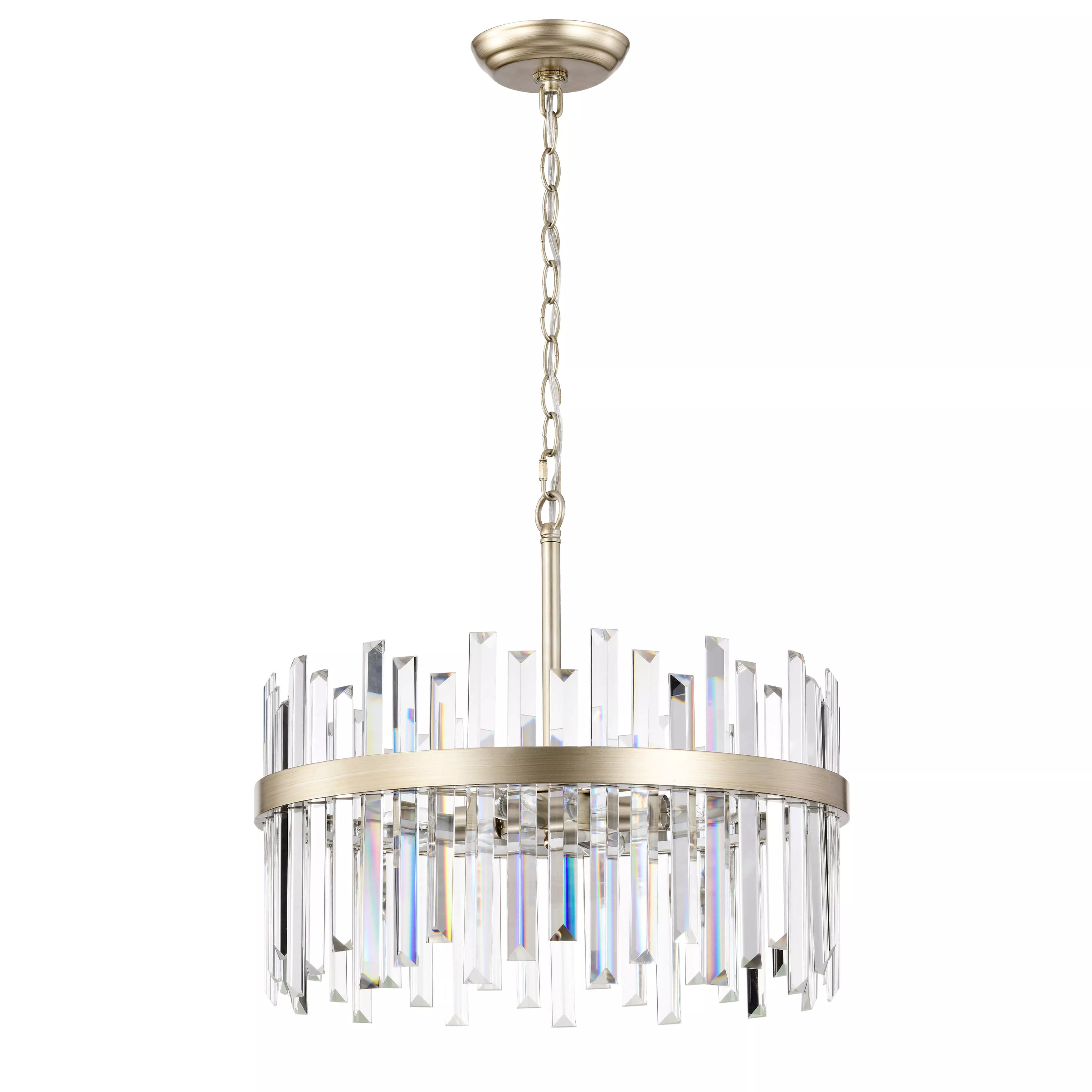Fabiola Brushed Champagne Silver 5-light Drum Crystal Chandelier