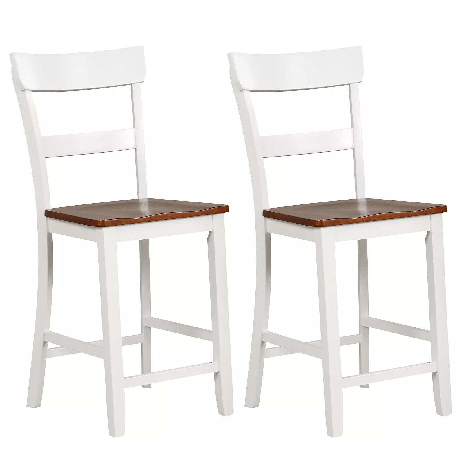 Farmhouse Dining Bar Stool Set of 2 with Solid Rubber Wood Frame
