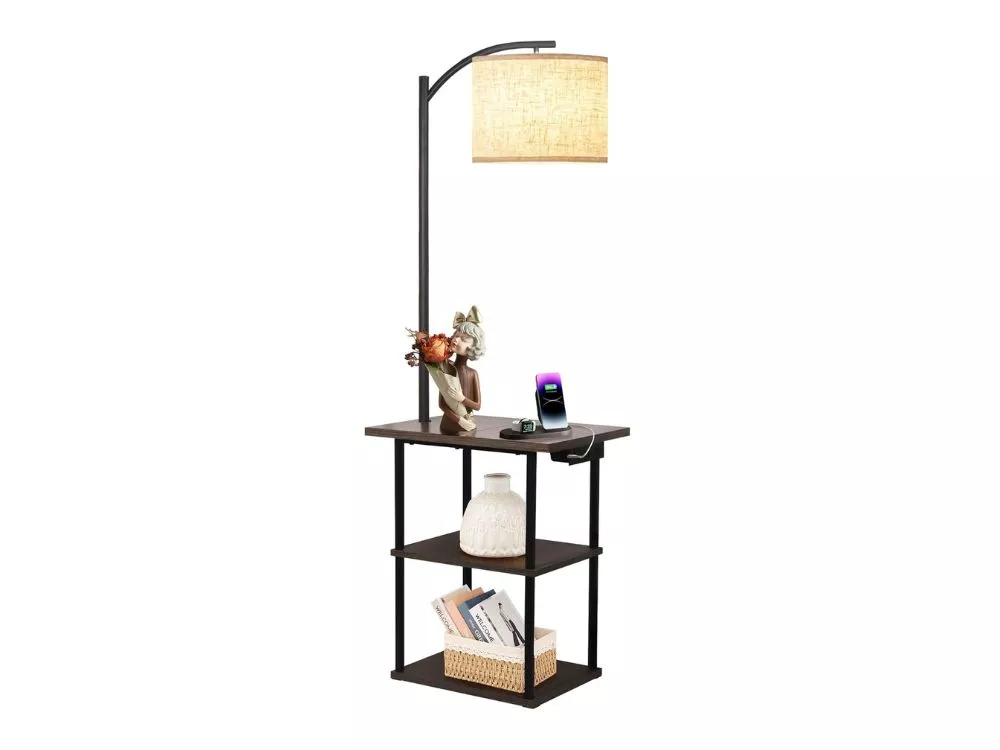 Floor Lamp with Table and Charging Station LED Light Side Table for Bedroom