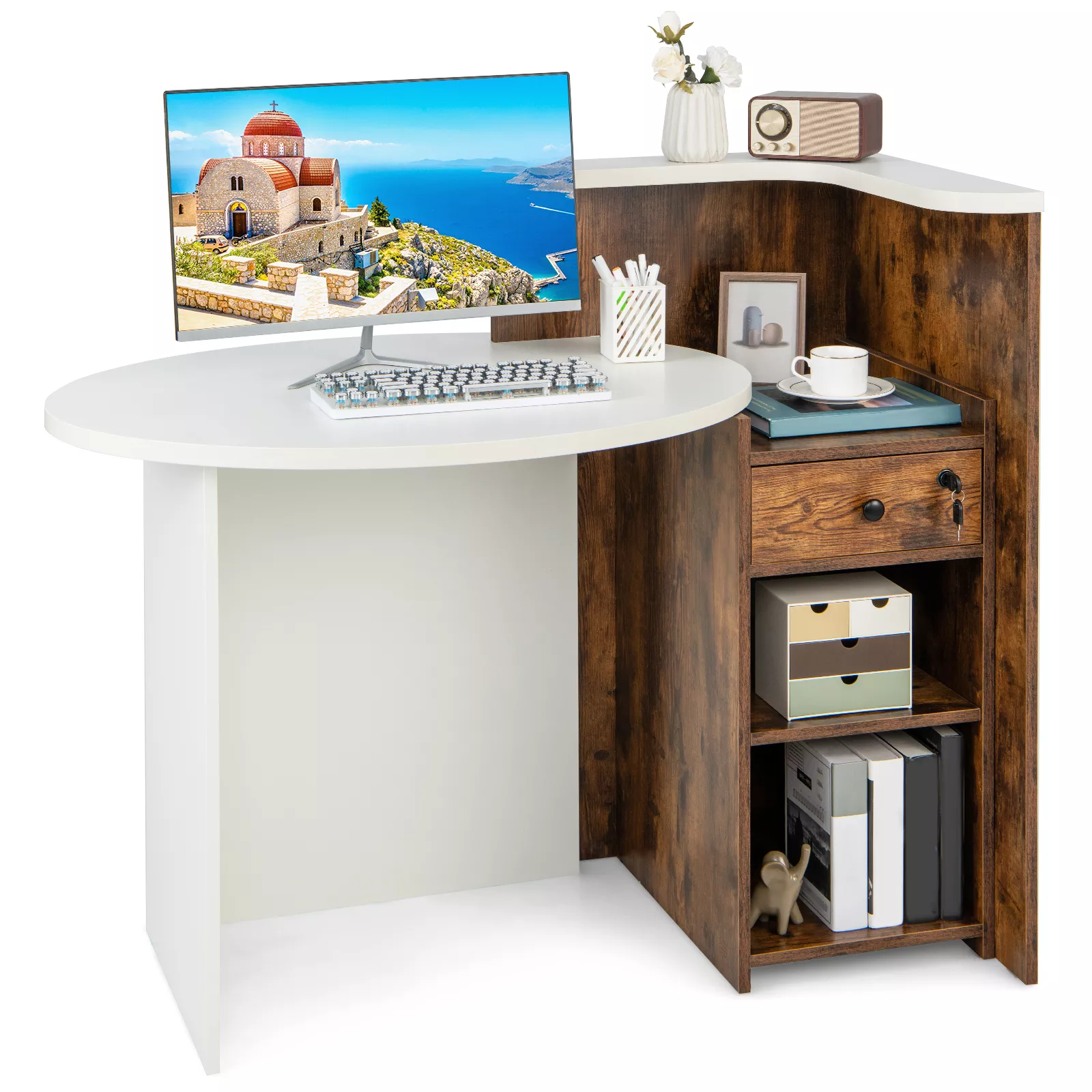 Front Reception Desk with Drawer and Open Shelf, Ideal for Office or Lobby Use