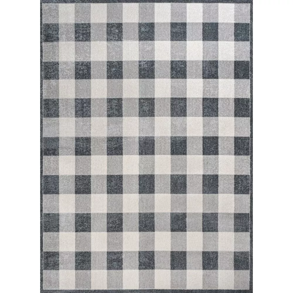 Gingham Gradient Plaid Cottage Machine-Washable Light Area Rug