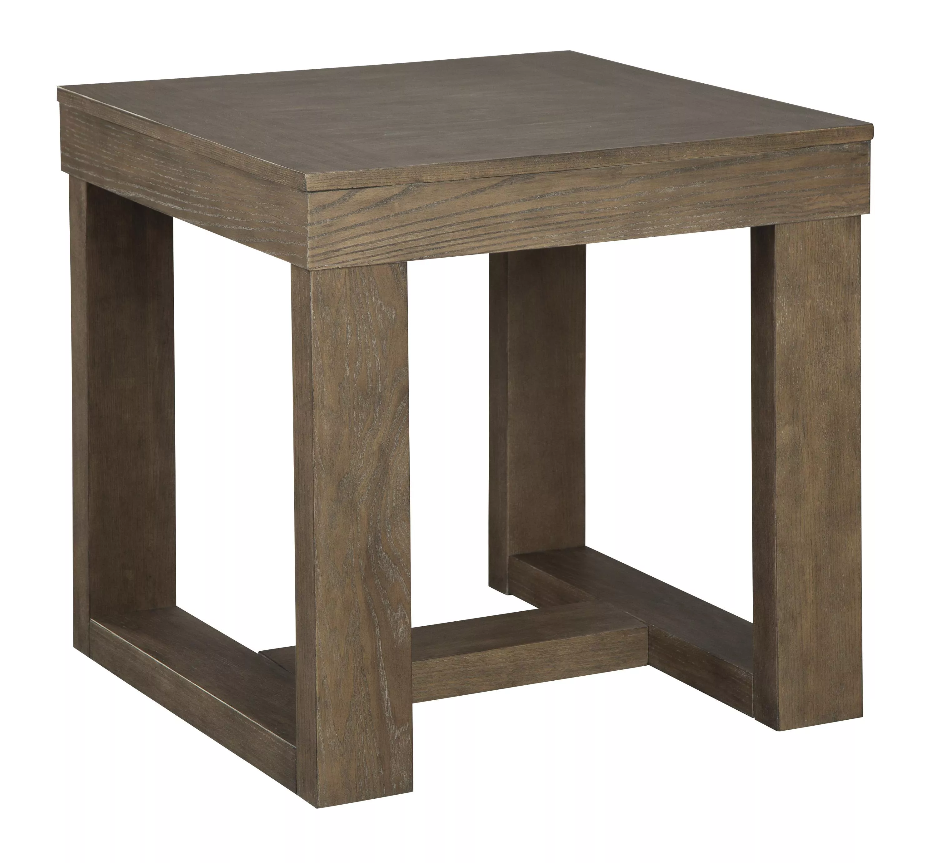 Grained Wooden Frame End Table with Trestle Base, Taupe Brown