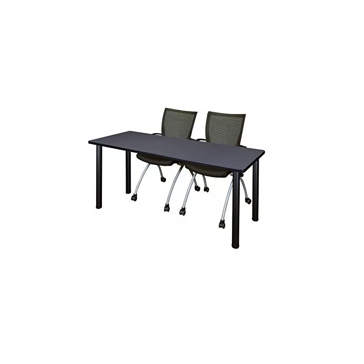 Grey/Black Training Table 72 x 24 + 2 Black Apprentice Chairs - Regency Seating
