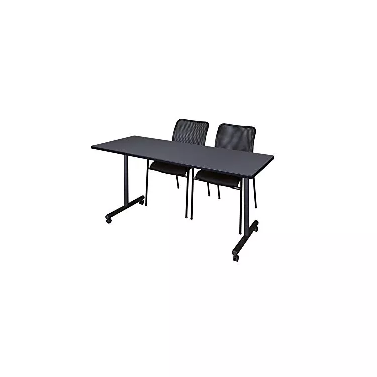 Grey Mobile Training Table 72 x 24 & 2 Stack Chairs Black - Regency Seating