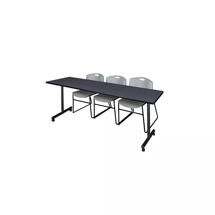 Grey Mobile Training Table & Stack Chairs Set - 84 x 24, Grey - Regency Seating