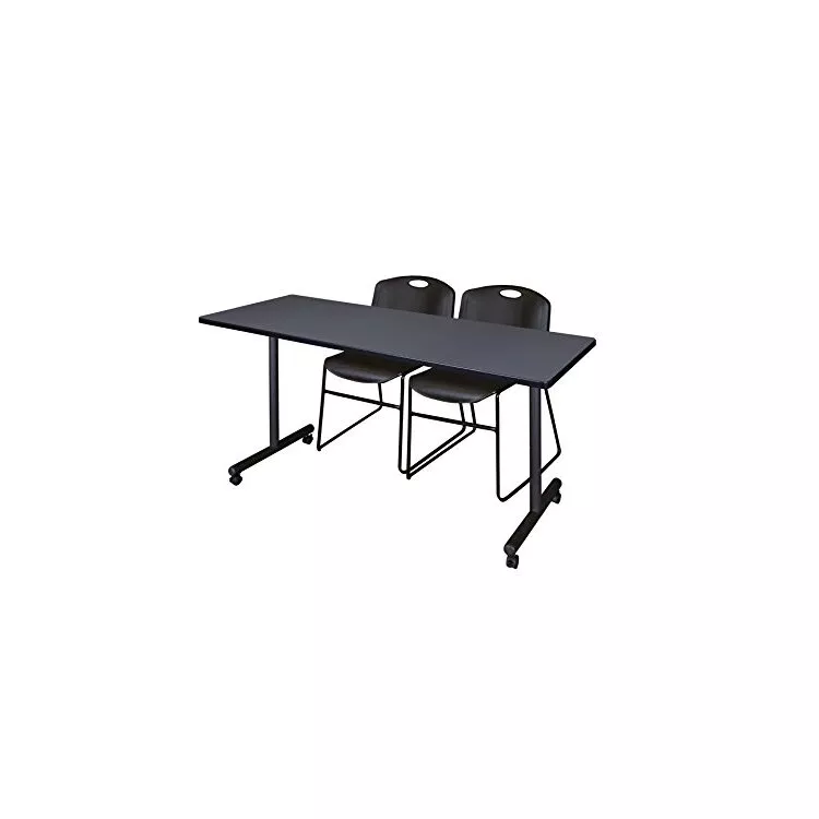 Grey Mobile Training Table with 2 Stack Chairs, 66 x 24 - Regency Seating
