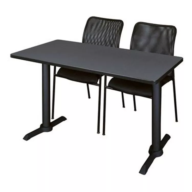 Grey Training Table & Black Stack Chairs Set, 60x24 inches - Regency Seating