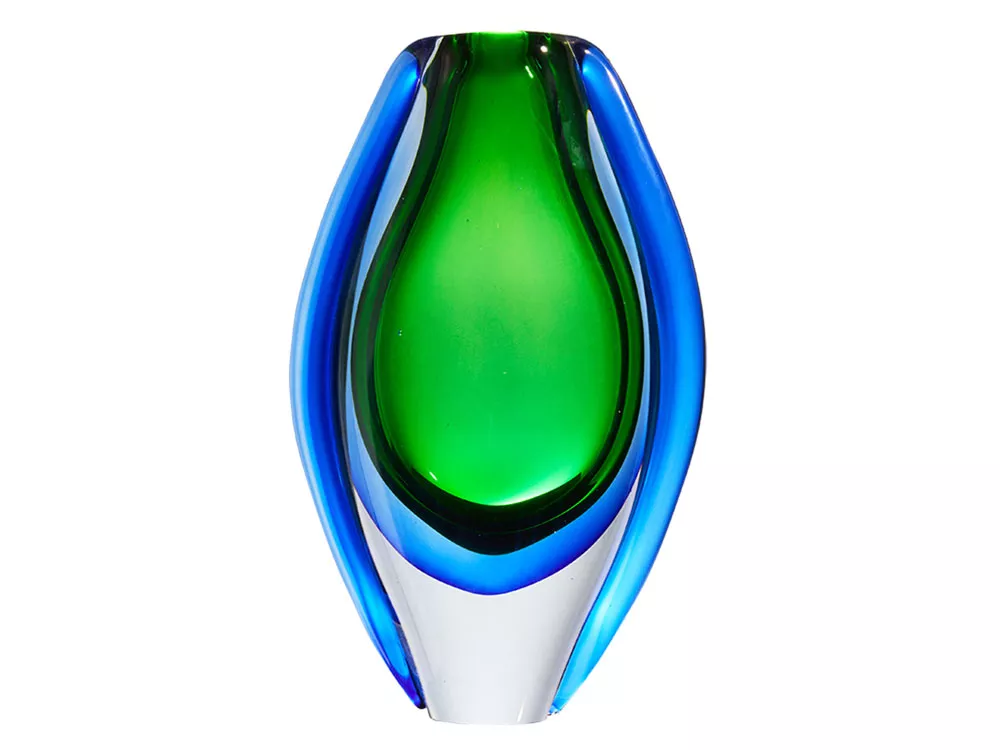 Hand Blown Sommerso Oval Art Glass Vase