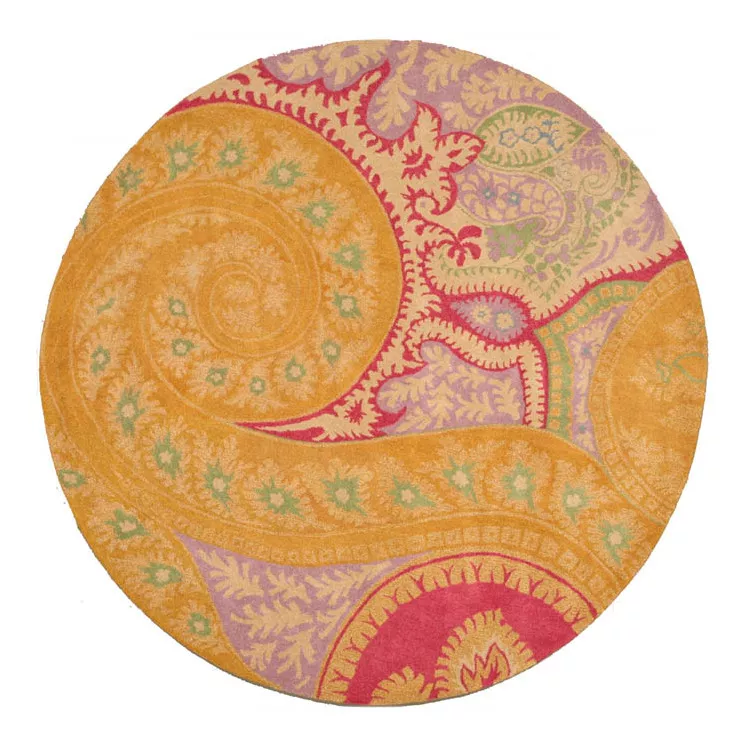 Hand - Tufted Wool Transitional Paisley Rug, 6' Round Orange - Eorc