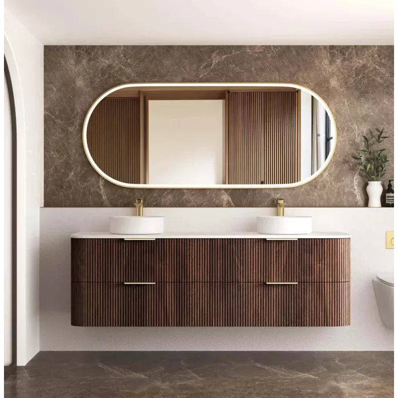 Havana 1800mm Sable Walnut Fluted Wall Hung Curve Vanity