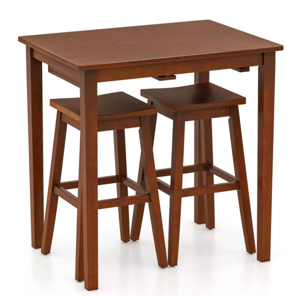 Hivvago 3-Piece Bar Table Set with Pub Table and 2 Saddle Stools