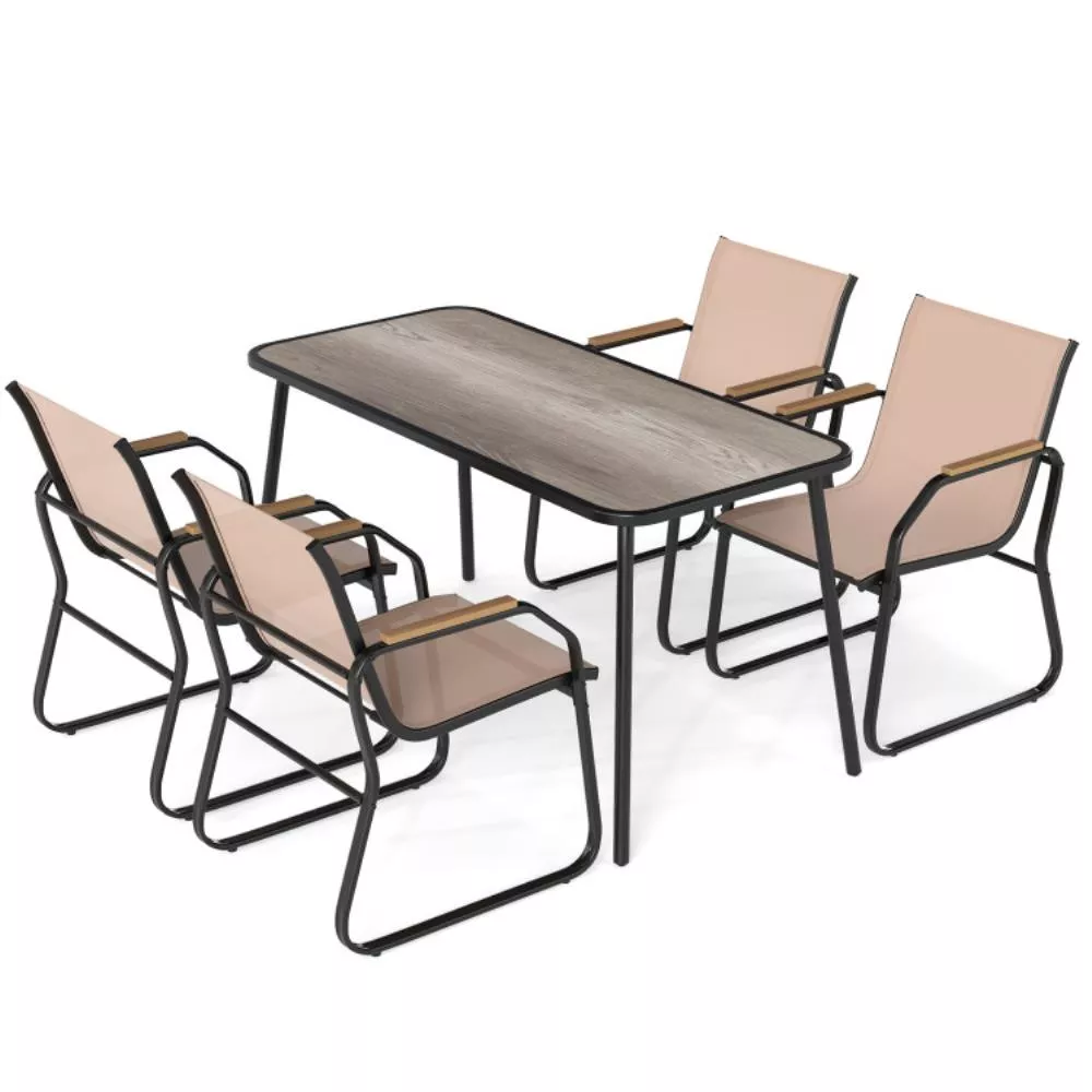 Hivvago 5 Pieces Patio Dining Set with Rectangular Table and Fabric Chairs